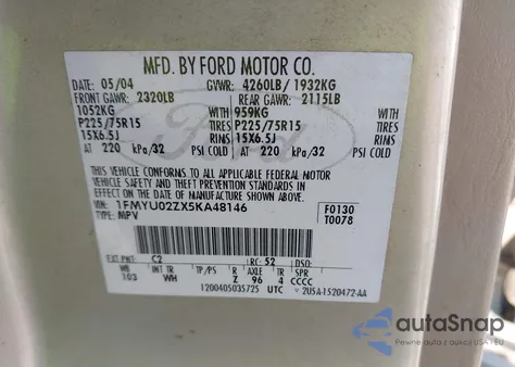 2005 Ford Escape Xls z USA, uszkodzony, nr VIN 1FMYU02ZX5KA48146